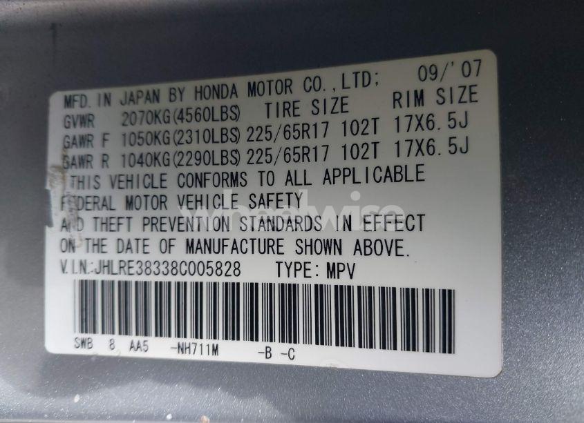 Photo 9 of 2008 Honda Cr-v LX (VIN JHLRE38338C005828)