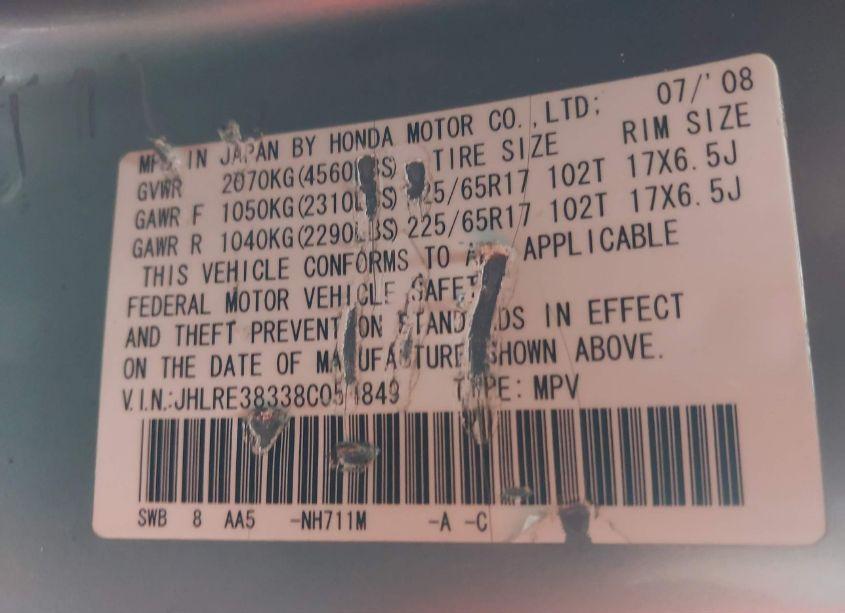 Photo 9 of 2008 Honda Cr-v LX (VIN JHLRE38338C054849)