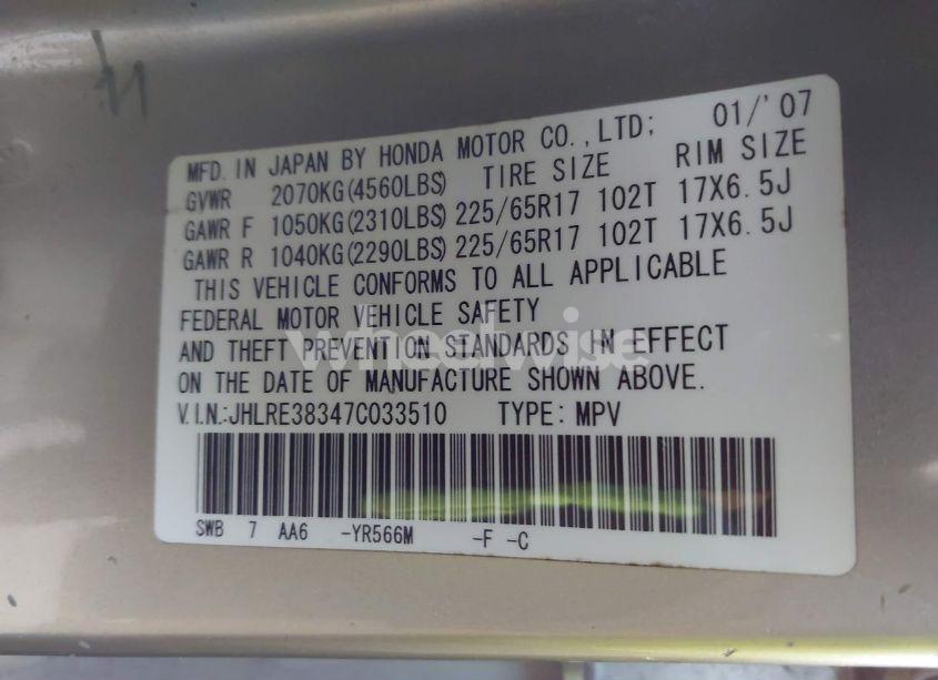 Photo 9 of 2007 Honda Cr-v LX (VIN JHLRE38347C033510)