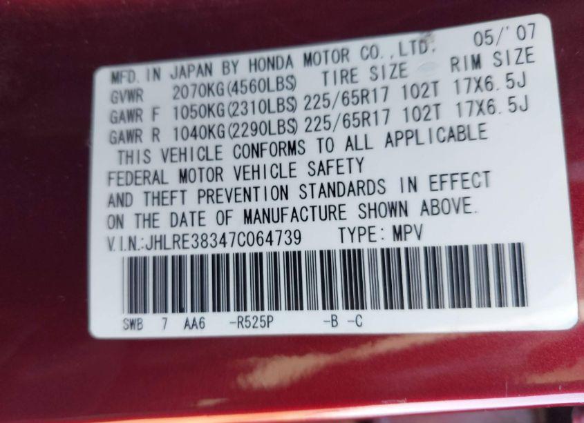 Photo 9 of 2007 Honda Cr-v LX (VIN JHLRE38347C064739)