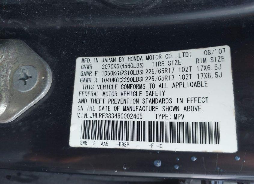Photo 9 of 2008 Honda Cr-v LX (VIN JHLRE38348C002405)
