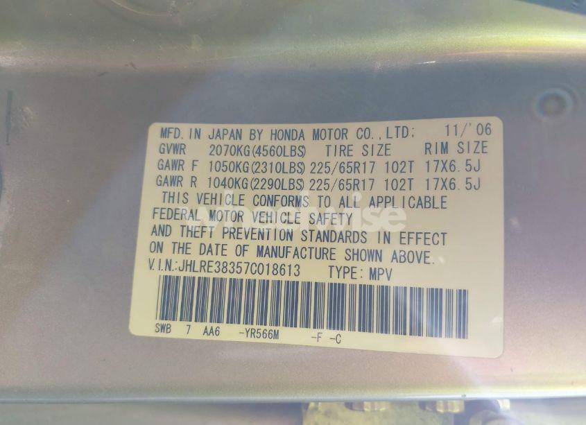 Photo 9 of 2007 Honda Cr-v LX (VIN JHLRE38357C018613)