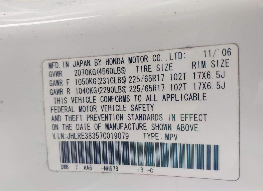 Photo 9 of 2007 Honda Cr-v LX (VIN JHLRE38357C019079)