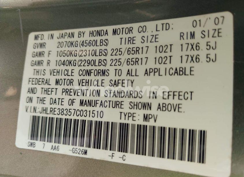 Photo 9 of 2007 Honda Cr-v LX (VIN JHLRE38357C031510)