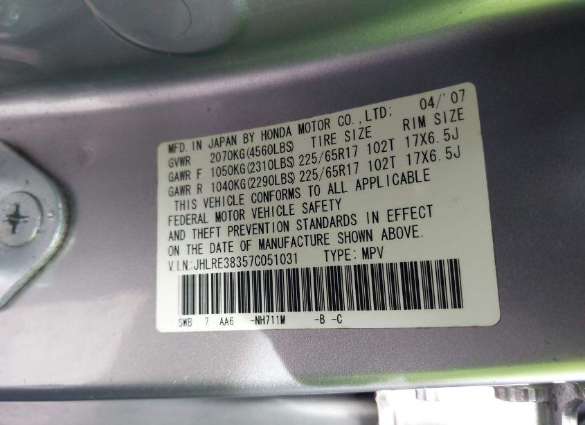 Photo 9 of 2007 Honda Cr-v LX (VIN JHLRE38357C051031)