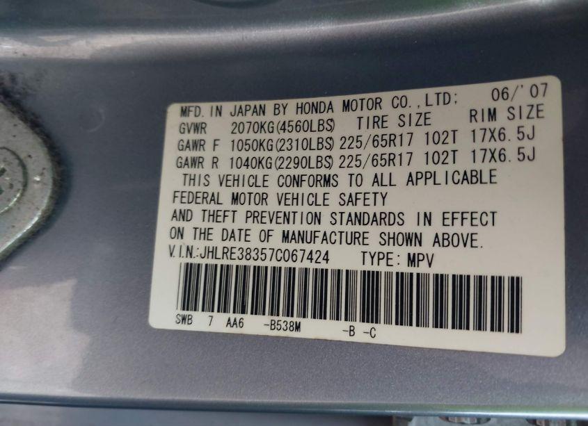 Photo 9 of 2007 Honda Cr-v LX (VIN JHLRE38357C067424)