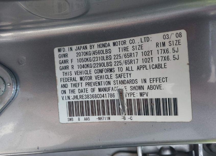 Photo 9 of 2008 Honda Cr-v LX (VIN JHLRE38368C041786)