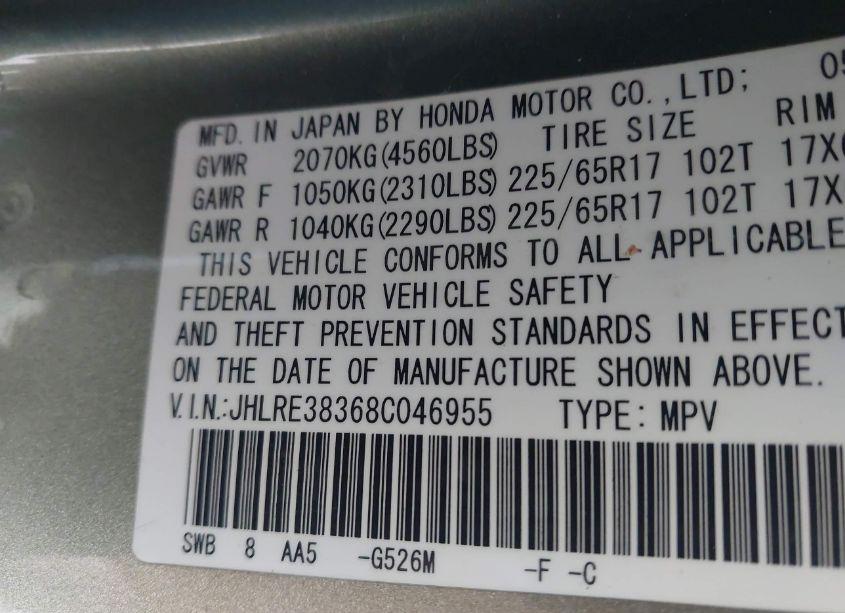 Photo 9 of 2008 Honda Cr-v LX (VIN JHLRE38368C046955)