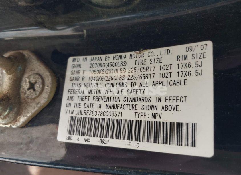 Photo 9 of 2008 Honda Cr-v LX (VIN JHLRE38378C008571)