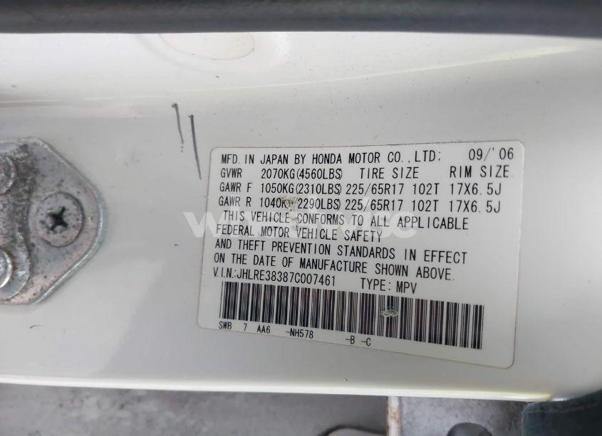 Photo 9 of 2007 Honda Cr-v LX (VIN JHLRE38387C007461)