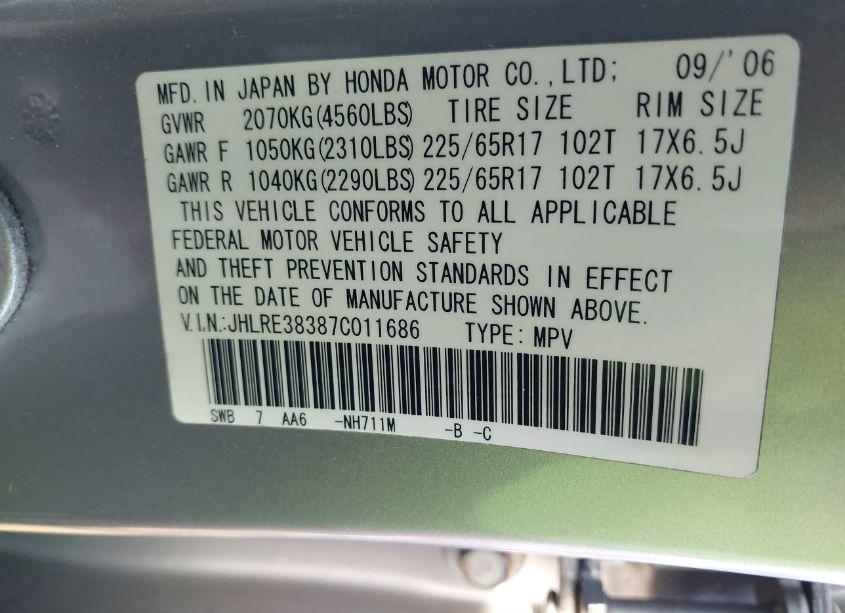 Photo 9 of 2007 Honda Cr-v LX (VIN JHLRE38387C011686)