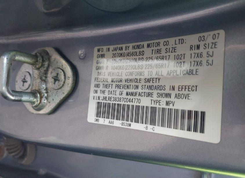 Photo 9 of 2007 Honda Cr-v LX (VIN JHLRE38387C044770)