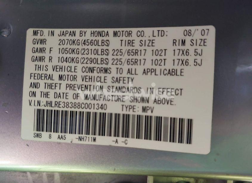 Photo 9 of 2008 Honda Cr-v LX (VIN JHLRE38388C001340)