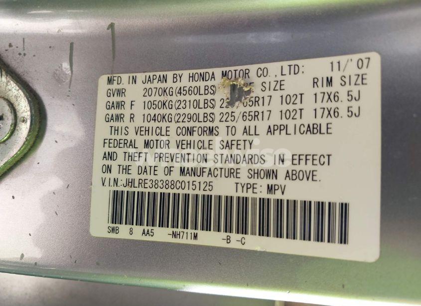 Photo 9 of 2008 Honda Cr-v LX (VIN JHLRE38388C015125)