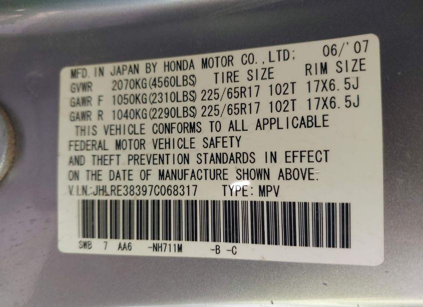 Photo 9 of 2007 Honda Cr-v LX (VIN JHLRE38397C068317)