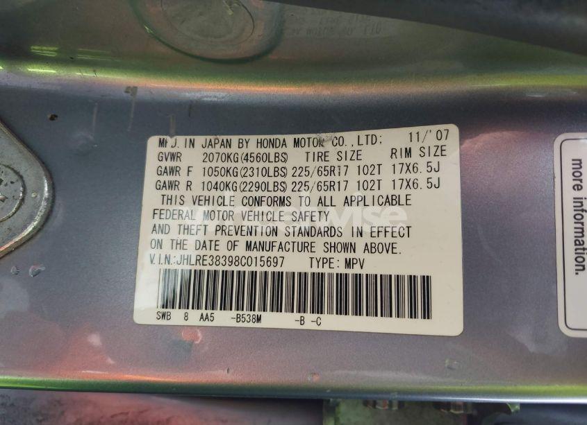 Photo 9 of 2008 Honda Cr-v LX (VIN JHLRE38398C015697)