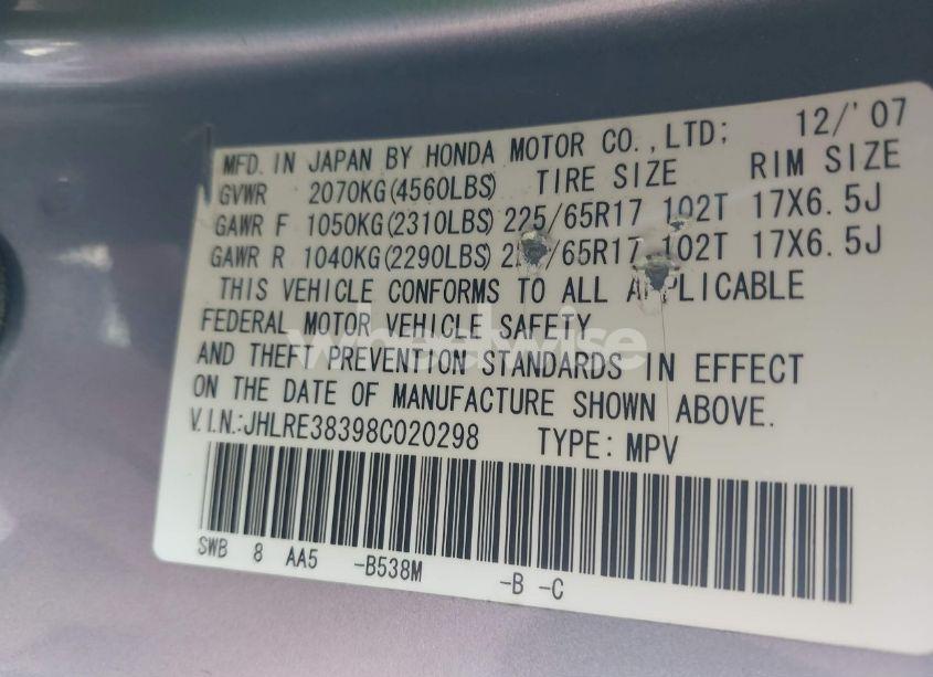 Photo 9 of 2008 Honda Cr-v LX (VIN JHLRE38398C020298)