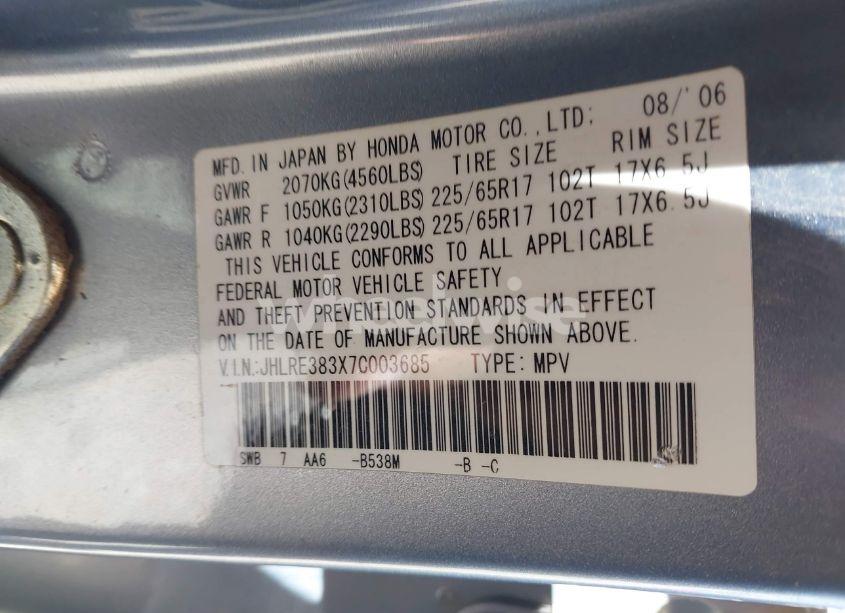 Photo 9 of 2007 Honda Cr-v LX (VIN JHLRE383X7C003685)