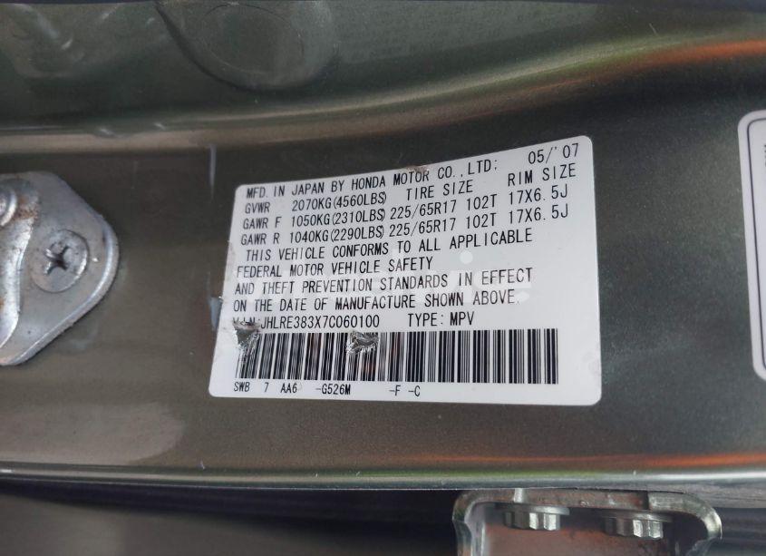 Photo 9 of 2007 Honda Cr-v LX (VIN JHLRE383X7C060100)