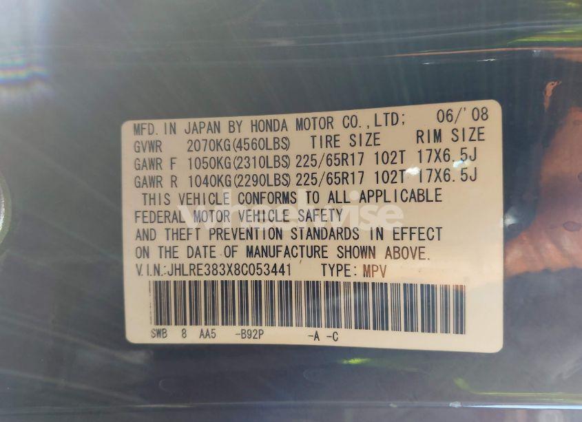 Photo 9 of 2008 Honda Cr-v LX (VIN JHLRE383X8C053441)