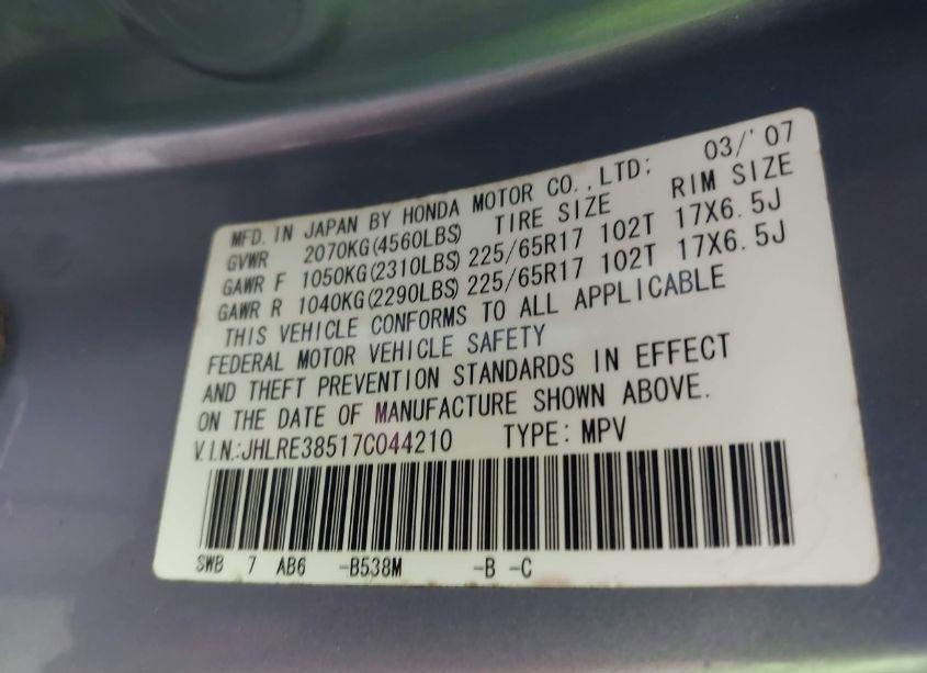 Photo 9 of 2007 Honda Cr-v EX (VIN JHLRE38517C044210)