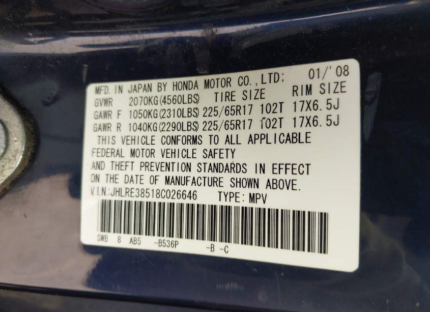 Photo 9 of 2008 Honda Cr-v EX (VIN JHLRE38518C026646)