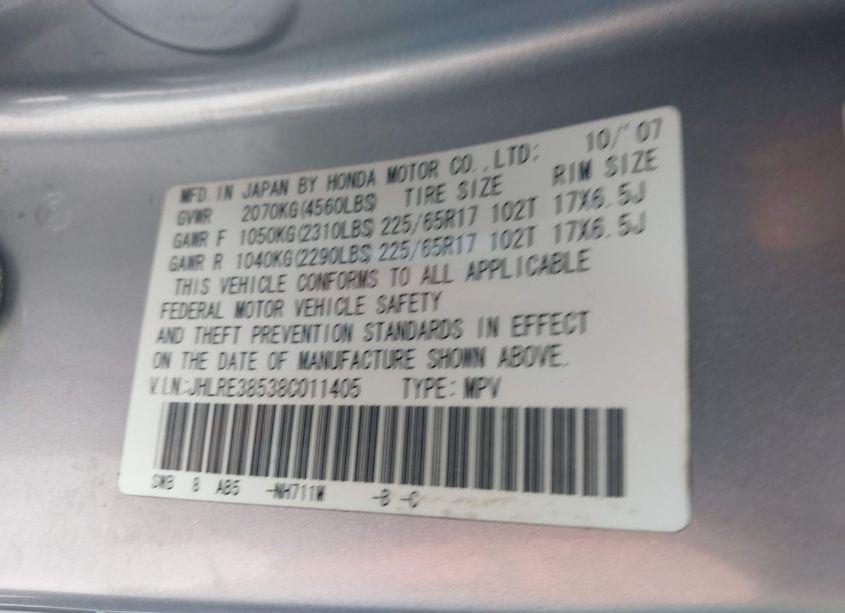 Photo 9 of 2008 Honda Cr-v EX (VIN JHLRE38538C011405)