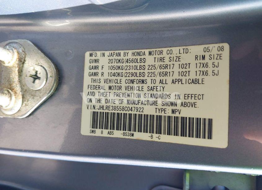 Photo 9 of 2008 Honda Cr-v EX (VIN JHLRE38558C047922)