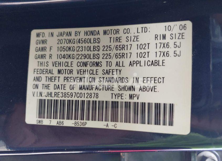 Photo 9 of 2007 Honda Cr-v EX (VIN JHLRE38597C012878)
