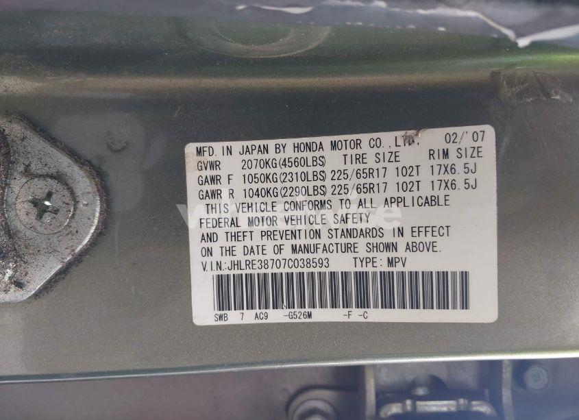 Photo 9 of 2007 Honda Cr-v EX-L (VIN JHLRE38707C038593)