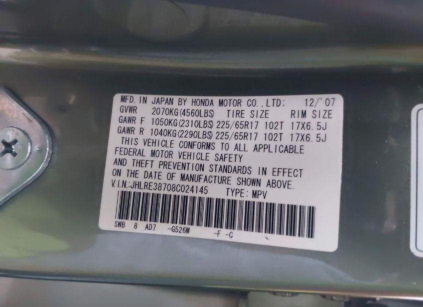 Photo 9 of 2008 Honda Cr-v EX-L (VIN JHLRE38708C024145)