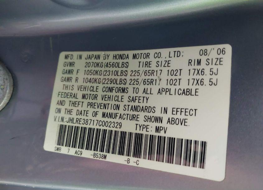 Photo 9 of 2007 Honda Cr-v EX-L (VIN JHLRE38717C002329)