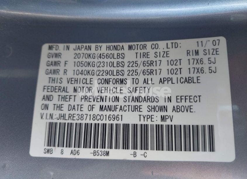 Photo 9 of 2008 Honda Cr-v EX-L (VIN JHLRE38718C016961)