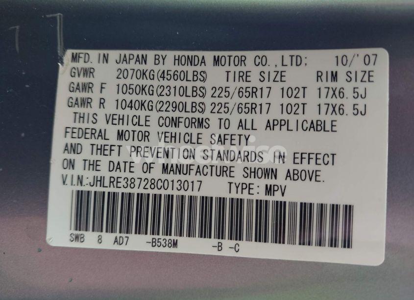 Photo 9 of 2008 Honda Cr-v EX-L (VIN JHLRE38728C013017)