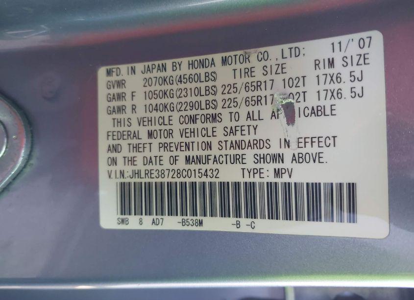 Photo 9 of 2008 Honda Cr-v EX-L (VIN JHLRE38728C015432)