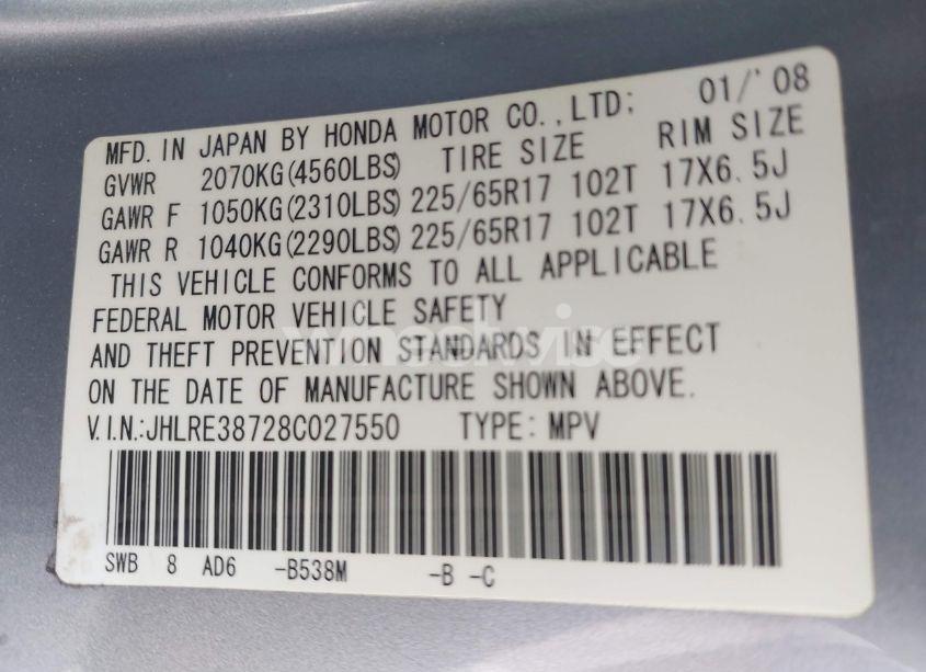 Photo 9 of 2008 Honda Cr-v EX-L (VIN JHLRE38728C027550)