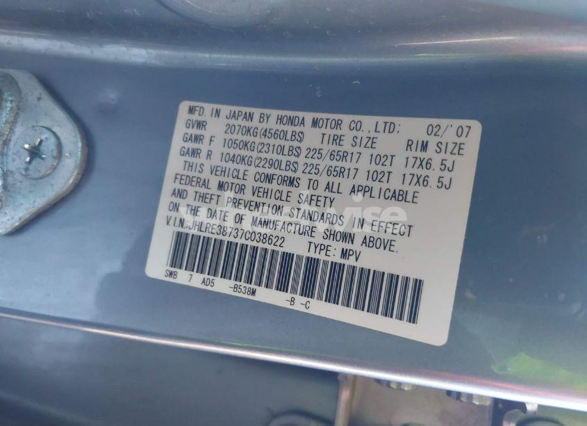 Photo 9 of 2007 Honda Cr-v EX-L (VIN JHLRE38737C038622)