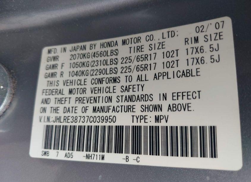 Photo 9 of 2007 Honda Cr-v EX-L (VIN JHLRE38737C039950)