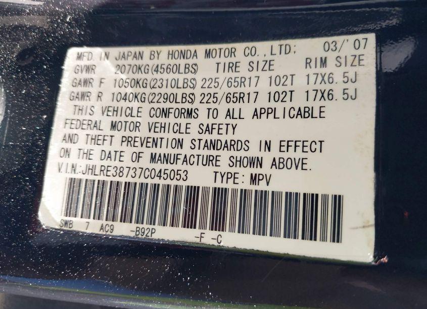 Photo 9 of 2007 Honda Cr-v EX-L (VIN JHLRE38737C045053)