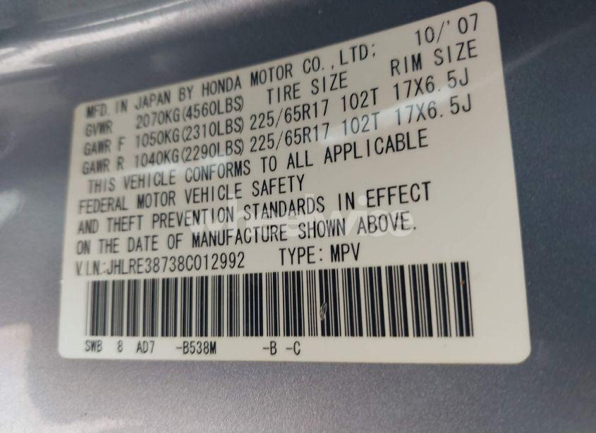 Photo 9 of 2008 Honda Cr-v EX-L (VIN JHLRE38738C012992)