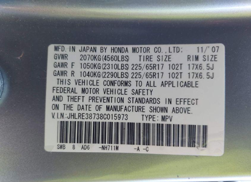 Photo 9 of 2008 Honda Cr-v EX-L (VIN JHLRE38738C015973)