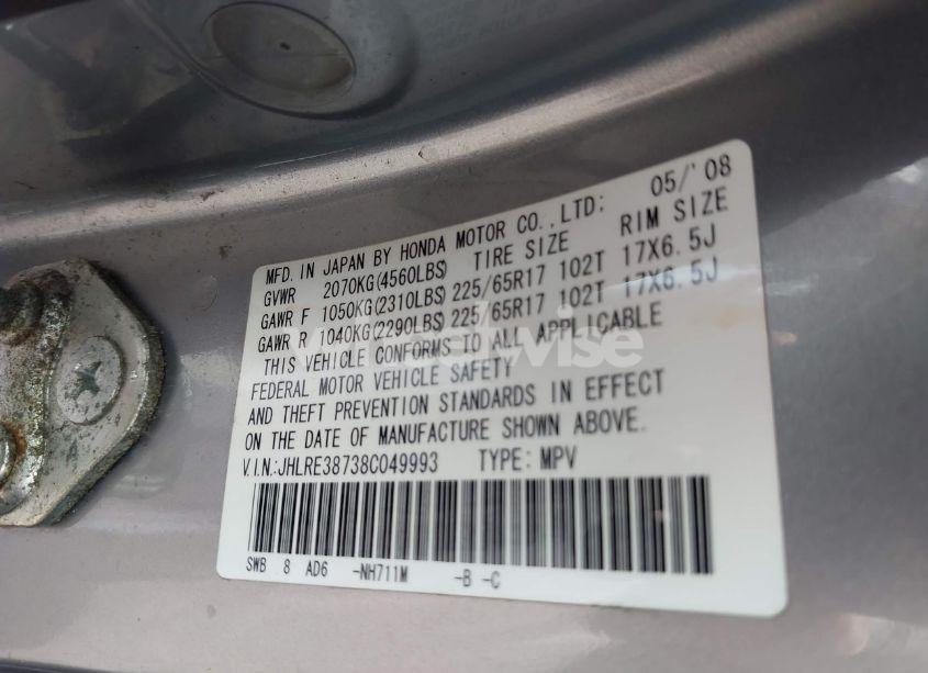 Photo 9 of 2008 Honda Cr-v EX-L (VIN JHLRE38738C049993)