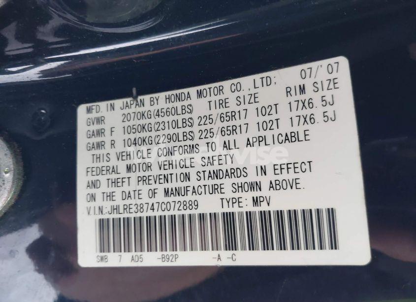 Photo 9 of 2007 Honda Cr-v EX-L (VIN JHLRE38747C072889)