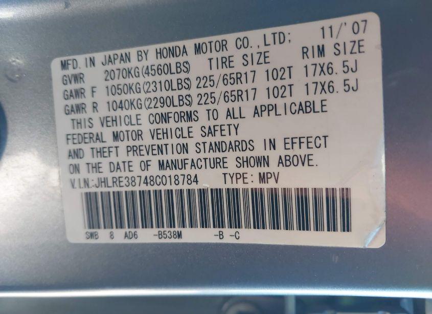 Photo 9 of 2008 Honda Cr-v EX-L (VIN JHLRE38748C018784)
