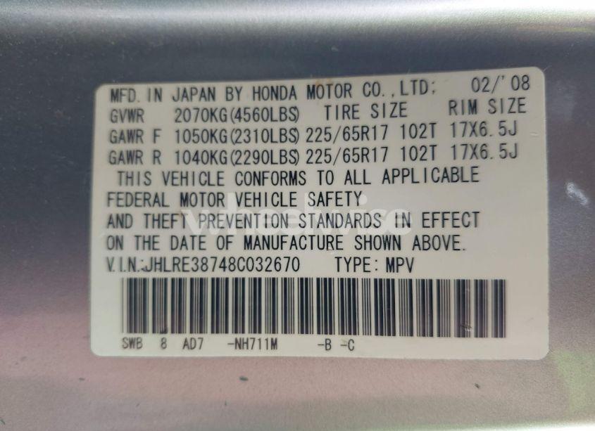 Photo 9 of 2008 Honda Cr-v EX-L (VIN JHLRE38748C032670)