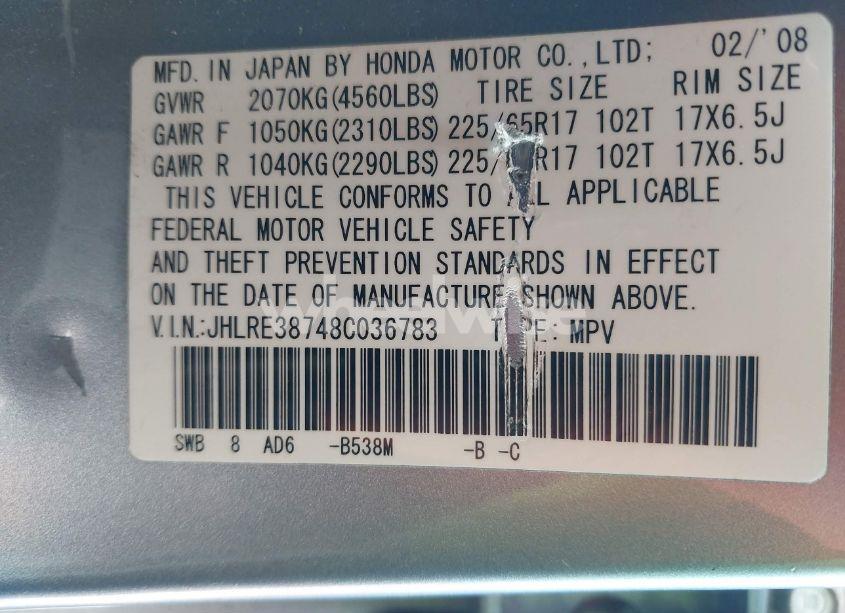 Photo 9 of 2008 Honda Cr-v EX-L (VIN JHLRE38748C036783)