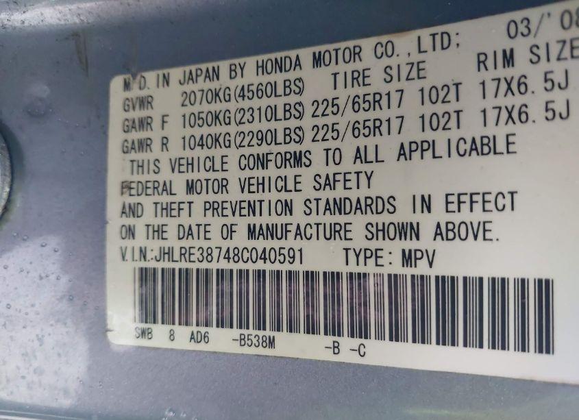 Photo 9 of 2008 Honda Cr-v EX-L (VIN JHLRE38748C040591)