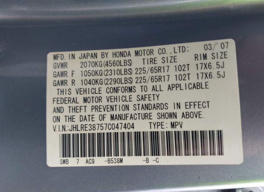 Photo 9 of 2007 Honda Cr-v EX-L (VIN JHLRE38757C047404)