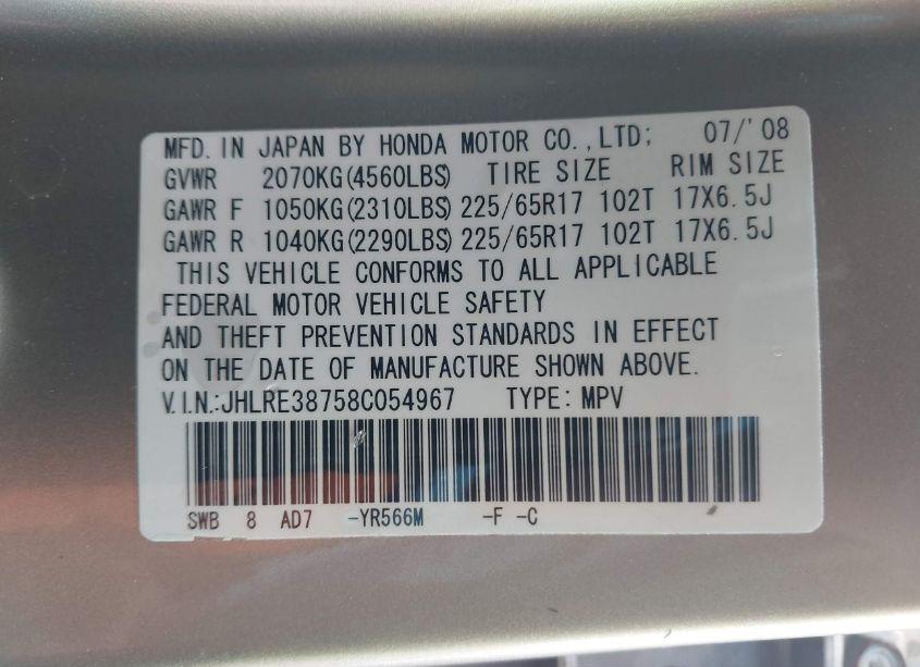 Photo 9 of 2008 Honda Cr-v EX-L (VIN JHLRE38758C054967)
