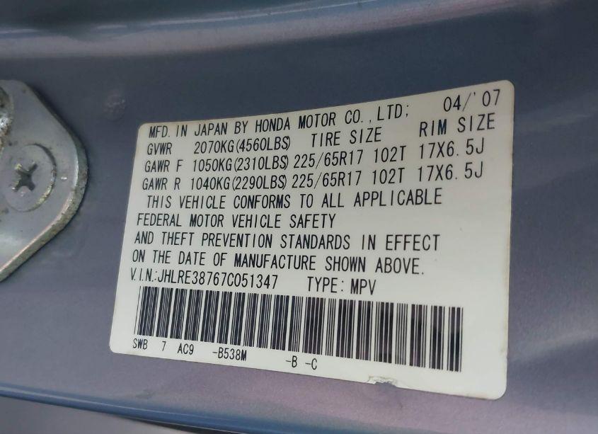 Photo 9 of 2007 Honda Cr-v EX-L (VIN JHLRE38767C051347)